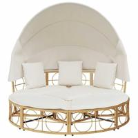 Loungebed voor buiten met luifel en kussens poly rattan - thumbnail