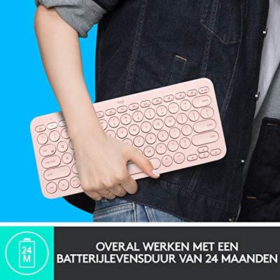 Logitech K380 Multi-Device Bluetooth Wireless Keyboard met Easy-Switch voor Maximaal 3 Apparaten, Slank, 2 Jaar Batterij - PC, Laptop, Windows, Mac, Chrome OS, Android, iPad OS, Apple TV - Roze