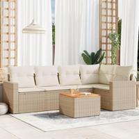 6-delige Loungeset met kussens poly rattan beige - thumbnail