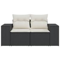 Tuinbank 2-zits met kussens poly rattan zwart - thumbnail