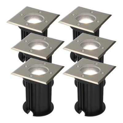 Set van 6 Ramsay LED Grondspot - Dimbaar - Vierkant - GU10 - 4 Watt 345 Lumen - 6500K daglicht wit - RVS - IP67 waterdicht - Tuinspot - Oprit