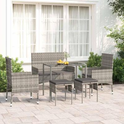 6-delige Loungeset met kussens poly rattan grijs 6-delige Loungeset met kussens poly rattan grijs