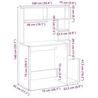 Bureau met schappen 100x45x140 cm bewerkt hout gerookt eiken - thumbnail