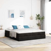 Ottoman bed met matrassen 200x200cm stof zwart - thumbnail