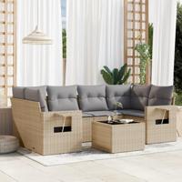 7-delige Loungeset met kussens poly rattan beige - thumbnail