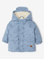 Regenjas voor baby met capuchon, gevoerd met sherpa grijsblauw - thumbnail
