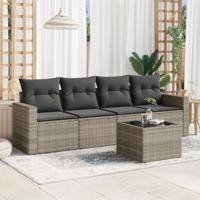 5-delige Loungeset met kussens poly rattan lichtgrijs - thumbnail