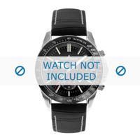 Jacques Lemans horlogeband 1-1674C Leder Zwart + wit stiksel - thumbnail