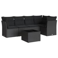 6-delige Loungeset met kussens poly rattan zwart - thumbnail