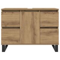 Badkamerkast 80x33x60 cm bewerkt hout artisanaal eikenkleurig - thumbnail