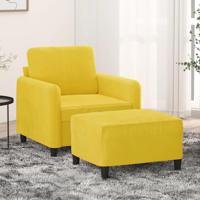 Fauteuil met voetenbank 60 cm fluweel geel - thumbnail