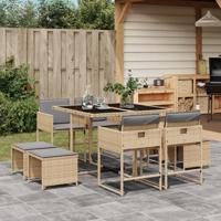 9-delige Tuinset met kussens poly rattan gemengd beige - thumbnail