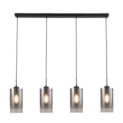 Freelight Hanglamp Ventotto 4 lichts L 120 cm rook glas zwart