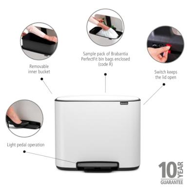 brabantia Bo 121388 Pedaalemmer (groot) 36 l Staal (l x b x h) 363 x 540 x 440 mm Wit Met voetpedaal 1 stuk(s) - thumbnail