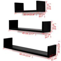 VidaXL 3 st wandschappen u-vormig mdf zwart - thumbnail