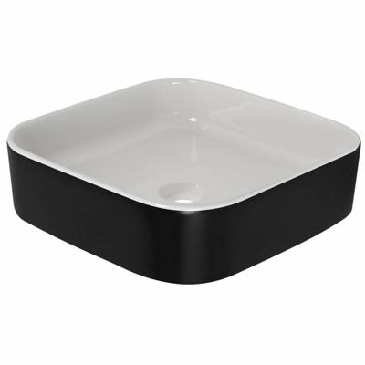 Opbouwwastafel BWS Fresh Keramiek 42x42 cm Zonder Overloop, Zonder Kraangat Wit/Mat Zwart Opbouwwastafel BWS Fresh Keramiek 42x42 cm Zonder Overloop, Zonder Kraangat Wit/Mat Zwart