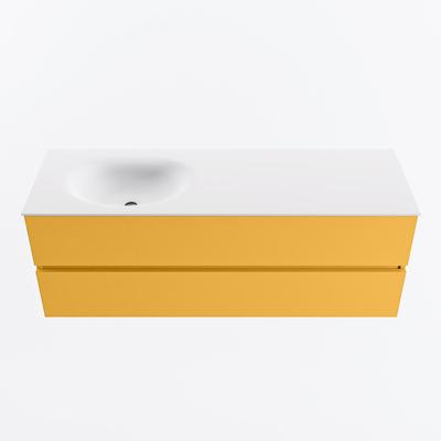 MONDIAZ VICA 140cm badmeubel onderkast Ocher 2 lades. Wastafel MOON links zonder kraangat, kleur Talc.