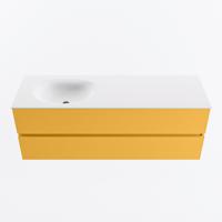 MONDIAZ VICA 140cm badmeubel onderkast Ocher 2 lades. Wastafel MOON links zonder kraangat, kleur Talc. - thumbnail