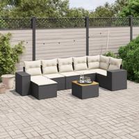 8-delige Loungeset met kussens poly rattan zwart - thumbnail