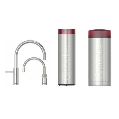 Quooker Nordic Round Twintaps - draaibare uitloop - Combi incl. Cube reservoir - Warm / kokend / bruisend / gefilterd water - RVS 22NRRVSTT-CUBE