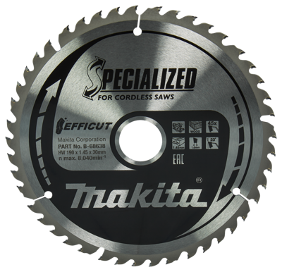 Makita Accessoires Cirkelzaagblad Hout | Efficut 190x30x1,45 45T 23g - B-68638 - B-68638 Makita Accessoires Cirkelzaagblad Hout | Efficut 190x30x1,45 45T 23g - B-68638 - B-68638
