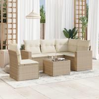 6-delige Loungeset met kussens poly rattan beige - thumbnail
