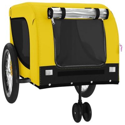 Hondenfietstrailer oxford stof en ijzer geel en zwart - thumbnail