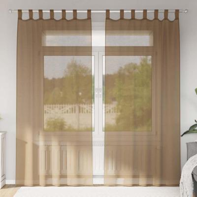 Gordijnen voile met lussen 2 st 140x225 cm lichtbruin