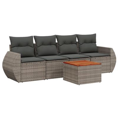 5-delige Loungeset met kussens poly rattan grijs - thumbnail