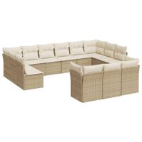 14-delige Loungeset met kussens poly rattan beige - thumbnail