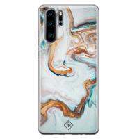 Huawei P30 Pro siliconen hoesje - Marmer blauw goud - thumbnail
