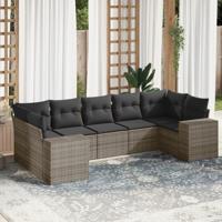 7-delige Loungeset met kussens poly rattan grijs - thumbnail