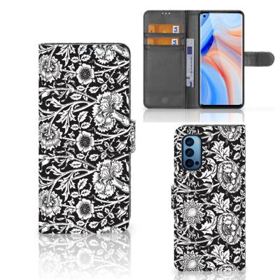 OPPO Reno 4 Pro 5G Hoesje Black Flowers | Portemonnee hoesje OPPO Reno 4 Pro 5G Hoesje Black Flowers | Portemonnee hoesje