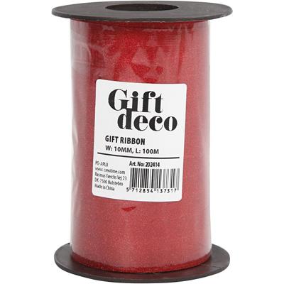 Creativ Company Cadeaulint, b: 10 mm, glitter, rood, 100 m/ 1 rol
