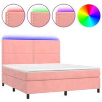 Boxspring met matras en LED fluweel roze 160x200 cm - thumbnail