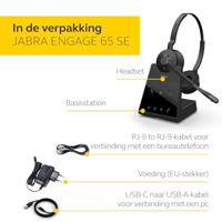 Jabra Engage 65 SE Stereo draadloze headset Professioneel telefoneren, DECT-beveiliging, batterij voor 13 uur, bereik van 50 meter, de hele dag comfortabel met basisstation, voeding, USB-C-kabel - thumbnail