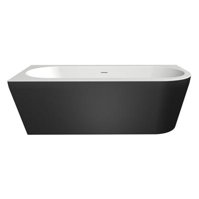 Half-vrijstaand bad Xenz Charley | 165x76 cm | Links | Incl.Badafvoer-Zwart mat | Sleuf overloop | Acryl | Wit mat-Zwart mat