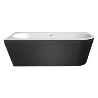 Half-vrijstaand bad Xenz Charley | 165x76 cm | Links | Incl.Badafvoer-Zwart mat | Sleuf overloop | Acryl | Wit mat-Zwart mat - thumbnail