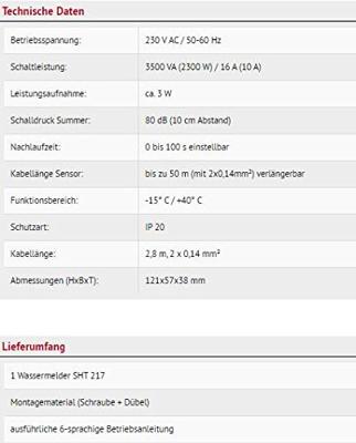 Schabus 300217 SHT 217 Watermelder Met externe sensor werkt op het lichtnet - thumbnail