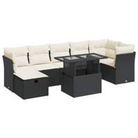8-delige Loungeset met kussens poly rattan zwart - thumbnail