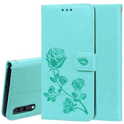 Rose reliëf horizontale Flip PU lederen case voor Galaxy A70 met houder & kaartsleuven & portemonnee (groen)