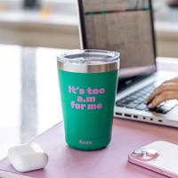 Koffiemok thermosbeker "Its too am for me" green - thumbnail