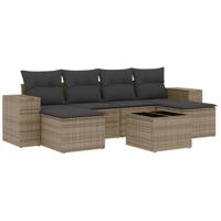 7-delige Loungeset met kussens poly rattan grijs - thumbnail