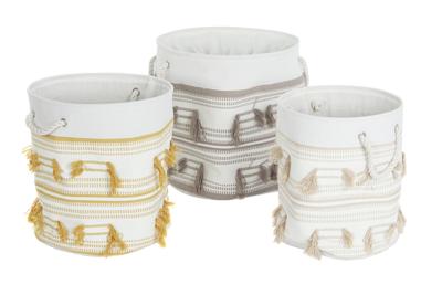 Basket spelset DKD Home Decor Beige Mosterd Franjes Boho 43 x 43 x 45 cm 3 Onderdelen