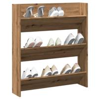 Wandschoenenkast 80x18x90 cm bewerkt hout artisanaal eikenkleur - thumbnail