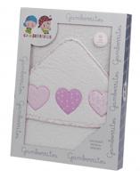 Gamberritos badcape hartjes 100 x 100 cm katoen wit/roze - thumbnail