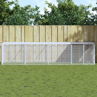 Kippenhok met dak 403x98x90 cm gegalvaniseerd staal lichtgrijs