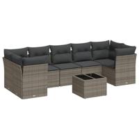 8-delige Loungeset met kussens poly rattan grijs - thumbnail