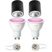 Pragmi Cliron Pro - Opbouw Rond - Mat Zwart/Zilver - Verdiept - Ø90mm - Philips Hue - Opbouwspot Set GU10 - White and Color Ambiance - Bluetooth - thumbnail