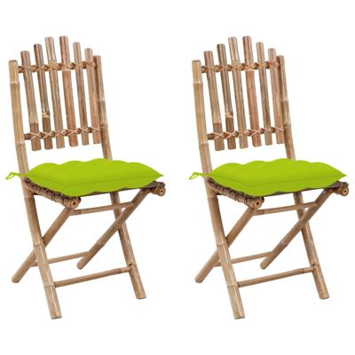 VidaXL Opklapbare stoelen (2 stuks) met kussens, bamboe